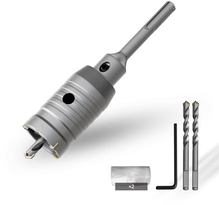 CSOOM Scie cloche à béton de 40 mm avec rallonge SDS-Plus de 110 mm, pointe en carbure de tungstène, 2 forets de centrage