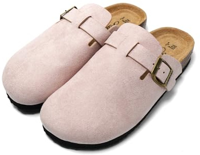 JOMIX Chaussons Sabots Femme en Daim avec Boucle Élégant Pantoufles Sandales à Semelle en Liège Confortable pour Intérieur et Extérieur