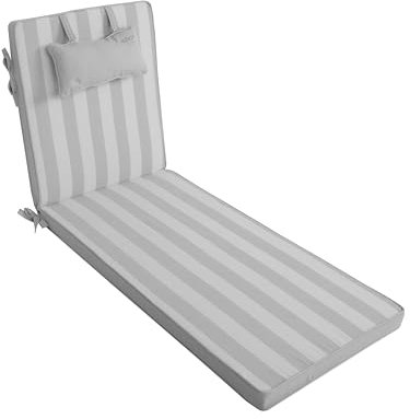 LILENO HOME Sonnenliege Auflage mit Kopfkissen [1er Set - Rollliege] in Blockstreifen Grau - Gartenliege perfekt für Strandliege