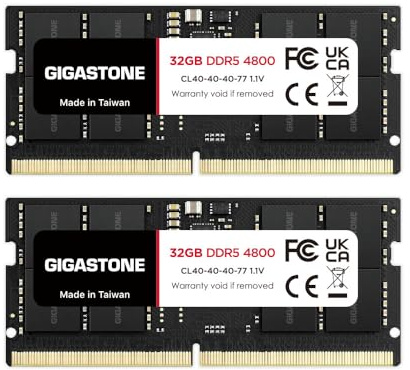 【DDR5 RAM Laptop Only】GIGASTONE 64GB Kit (2x32GB) DDR5 4800MHz PC5-38400 CL 40-40-40-77 1.1V SODIMM 262 Pin Unbuffered Non ECC High Performance Notebook Memory Upgrade