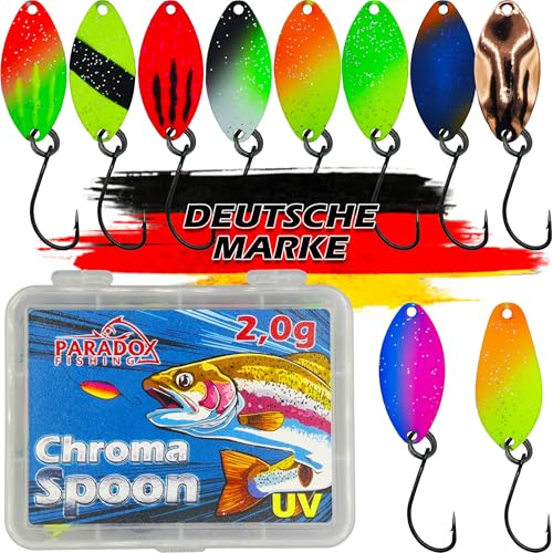 Paradox Fishing Kit de Cuillères Truite I 10 Spoons 2,0g avec Boîte et 5 Agrafes I Set de Leurres UL pour la Pêche à la Truite et l'Area Trout
