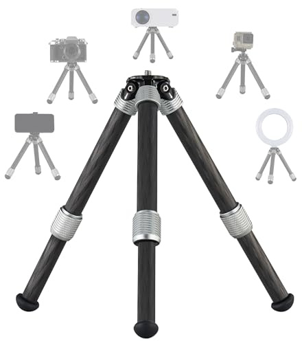 LEOFOTO Carbon Fiber Small Tabletop Travel Tripod, Weight 108g/0.23lb, Maxload 5kg/11lb, Lightweight Tripod Stand, 1/4 Inch Screw, for Camera/Phone Holder/Projector, MT-02C Long Version (MT-02CL)