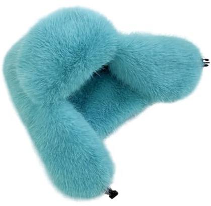 BSYLOO Women's Fluffy Trapper Hat, Long Pile Faux Fur Ushanka hat with Buckle, Luxurious Mink-Style Winter Warm Hat Azure