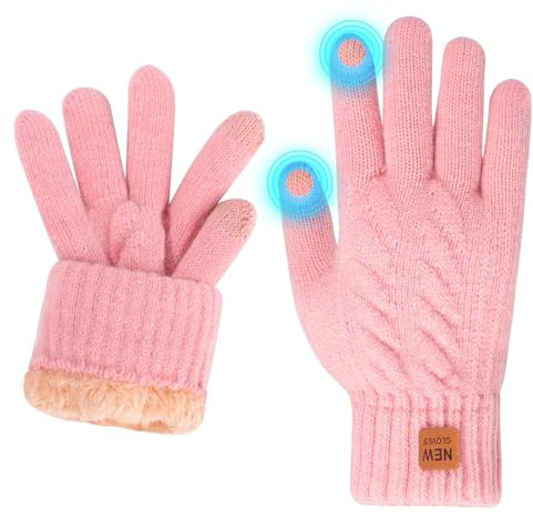 Winterhandschuhe für Frauen Damen Thermische Touchscreen Handschuhe mit Fleece Futter Weiche Warme Strickhandschuhe für Laufen Ski (Rosa, M)