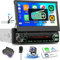 OiLiehu Single Din Touchscreen DAB+ Car Stereo with Wireless CarPlay Android Auto, 7 Automatic Flip Out 1 Din MP5 Radio Player with Bluetooth Mirror Link FM/DAB EQ USB Type-C SWC Backup Camera