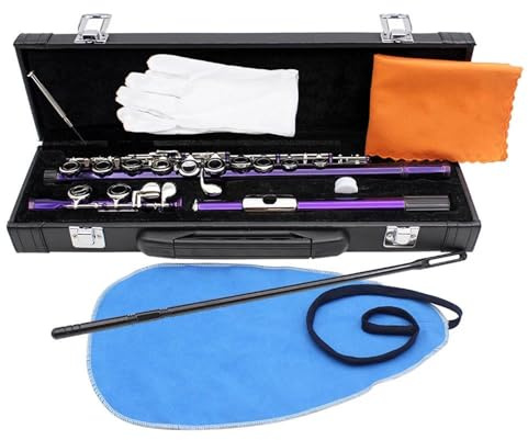 tvärflöjt nybörjare Flöjt 16 Stängda Öppna Hål C Nyckel Professionell Tvärflöjt Med Delar Träblåsinstrument Nybörjare Läderfodral Set(Purple)