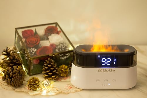 CHU CHU FirePit Diffusore di Aromi con Effetto Firelight, Orologio Digitale, 22 Modalità di Luce, Impostazioni Allarme, Bianco