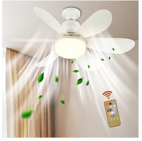 Lights Bulb Ceiling Fan for Bedroom Dimmable E27 Base Led Ceiling Fans with Light and Remote Control 3 Colors 3 Speeds Modern Kitchen Screw In Ceiling Fans Lamps UK (52cm/20.47in , Base Not Included)