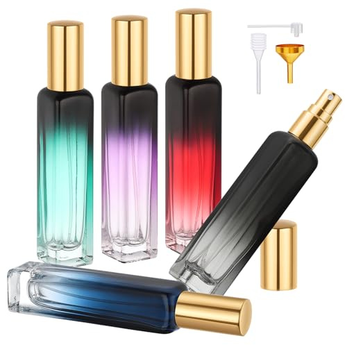 Segbeauty Boccette Profumi Vuoti, 5 Pezzi 15ml Porta Profumo da Borsetta, Contenitore Spray in Vetro, Ricaricabile e Portatile, per Regali, con Imbuto, Pipetta, Testa a Pompa