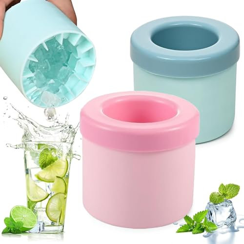 winmiya 2 Pcs Ice Maker Cup Silicone Ice Bucket Cylinder Ice Cubes Maker Cup with Lid Ice Bucket Reusable Easy-Release Ice Cube Tray Food Grade Fast Frozen Beer Design Beverage Ice Bucket for Freezer