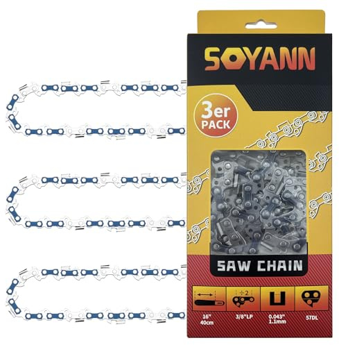 3 Chaînes de Tronçonneuses 40cm, 57 Maillons/Entraineurs, Pas de 3/8, Jauge 0,043 (1,1 mm), Chaîne à Faible Rebond Compatible pour Bosch AKE 40,AKE 40-17S,AKE 40-18S,AKE 40-19S