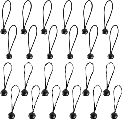 24PCS Stretch Cord Stretch Balls -For Camping, Tents, Tent Stand Tarps and Garden Reusable Ties -Weatherproof and Tarpaulin Bungee Cord Balls (Black, Black & White 4)