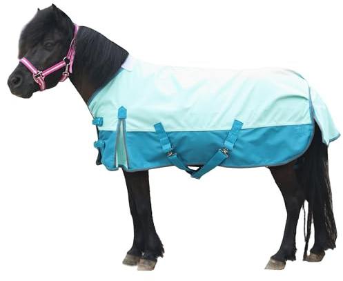 Leberna Telo antipioggia leggero impermeabile 1200D per pony, mini Shetland, imbottitura 0 g (turchese, 90 cm)
