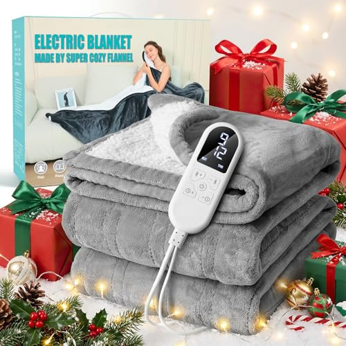 Couverture chauffante électrique avec arrêt automatique 130x180 cm, 8 niveaux de chauffage jusqu'à 55 °C et minuterie de 12H, Protection contre la surchauffe, Couverture de lit/canapée