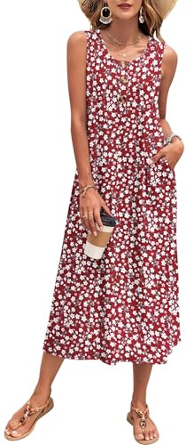 PLOKNRD Robe Longue Femme Été - Robe sans Manches Maxi Plage à Boutons avec Poches - Robe Décontractée Tank Top pour Vacances