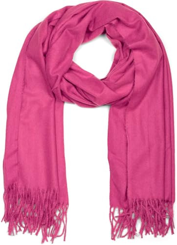 styleBREAKER Unisex Schal mit Fransen | weiches Viskose Tuch in Uni Farbe | langer Winterschal für Damen und Herren | Große Farbvielfalt, Farbe:Himbeere