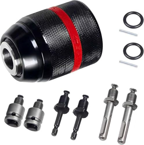Keyless Drill Chuck，1/2-20UNF Mount 1.5-13mm Self-tighten Drill Chuck for Multi - Functions,Including 3/8 SDS-Plus Shank,1/4 Hex Shank,1/2 Impact Wrench Adapter