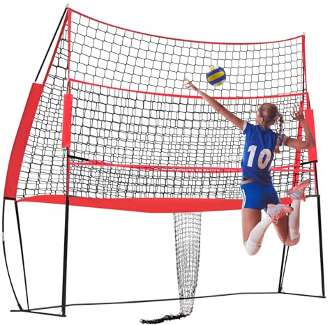 DAHAD Filet d'entraînement professionnel pour volley-ball, hauteur réglable, équipement d'entraînement solo, 244 x 335 cm, rebond volleyball pour les coups de poing, le sommet et l'entraînement