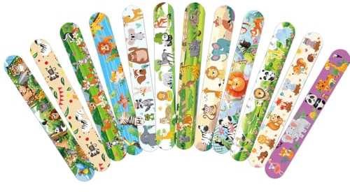 CATZUM 12 Pulseras de Animales para Niños, Brazaletes de Golpe Safari para Fiestas Infantiles, Regalos Pequeños para Cumpleaños, Pulseras de Animales del Bosque para Niños