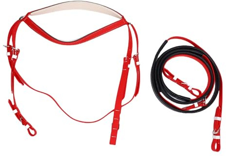 Brrnoo Ensemble de Rênes de Bride de Cheval, Licou de Cheval Réglable en Nylon et Cuir PU de qualité Supérieure avec Design pour L'entraînement équestre et L'équitation