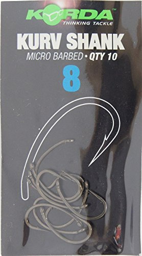 Korda Kurv Shank Fishing Hooks, Size 8, High Carbon Steel, Curved Shank Barbed Hooks for Versatile Rigging Options, Suitable for Pop-Up & Bottom Baits, Sharp Point, Available in Heavier XX Version