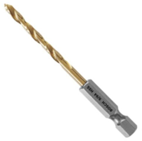 BOSCH TI2136IM 1-Piece 9/64 In. x 2-7/8 In. Titanium Nitride Coated Metal Drill Bit Impact Tough with Impact-Rated Hex Shank Ideal for Heavy-Gauge Carbon Steels, Light Gauge Metal, Hardwood