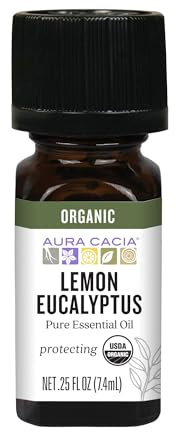 Aura Cacia Organic Lemon Eucalyptus Essential Oil, 100% Pure Corymbia Citriodora Oil - Aromatherapy for Body Care, DIY Blends | 0.25 Fl Oz (Pack of 1)