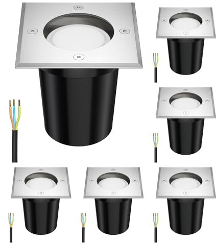 ledscom.de 6 Stück Boden-Einbauleuchte RELI für außen Edelstahl eckig IP67 inkl. 4,888W LED Lampe 450lm weiß