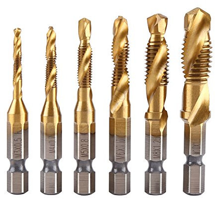 Drill and Tap Bit, HSS Tap Drill Bit Set Screw Taps Tool Set HSS Twist Drill Bit Set Drill Tap Combination with 6 Sizes for Drilling Tapping Countersinking