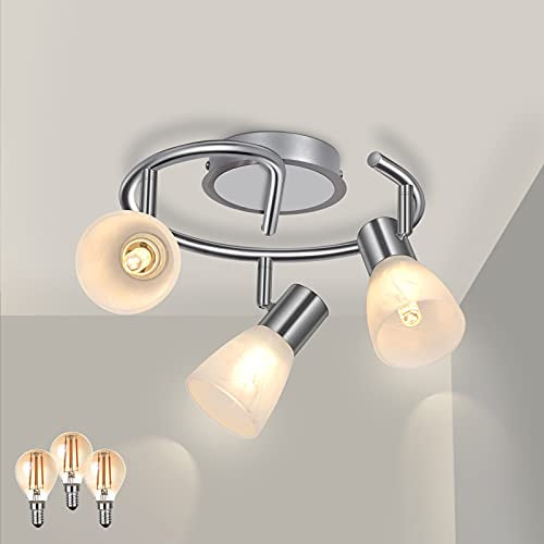 Unikcst LED Ceiling Light Rotatable 3 Way Spotlights Brushed Chrome Spot Lights Fitting E14 240V for Kitchen Living Room, Incl. 3X 4W Bulbs Warm White