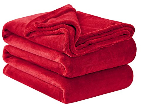 Aisbo Plaid Coperta Pile Matrimoniale - Coperta Calda Invernale per Divano e Grande Letto Matrimoniale 220x240 cm Pile di Flanella Morbida Rossa, Fleece Blanket for Sofa and Couch