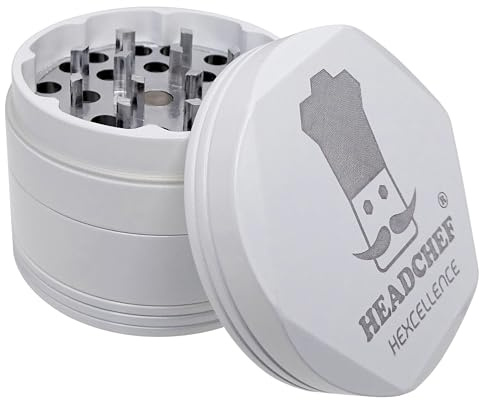 Hexcellence Silk Touch Ceramic Coated Metal Herb Grinder with Sifter – 4 Piece, 55mm White