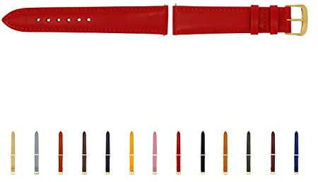 SELVA Uhrenarmband, 14-24 mm, Leder, zum Wechseln, Ersatzarmband für Smartwatch, Made in Germany, Größe:14 mm, Farbe:Rot mit Goldener Schließe
