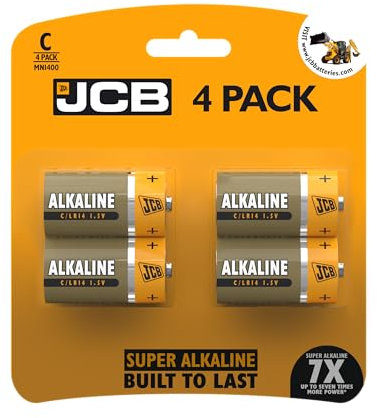 JCB Batterie super alcaline C Size 1,5 V LR14 MN1400 Confezione da 4