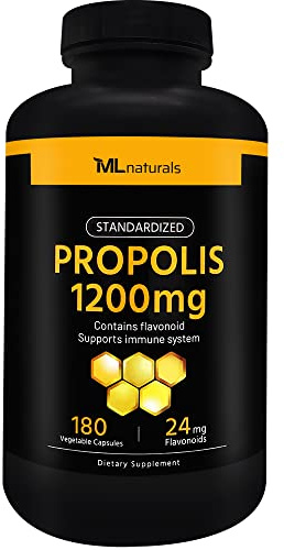 ML Naturals Standardized Propolis 1200 mg 180 Vegetable Capsules. Supports Immune System, Third-Party Lab Tested
