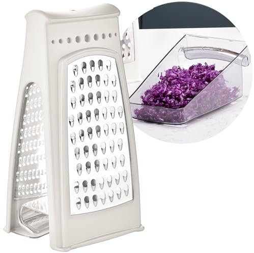 uandu Küchenreibe | Doppelkantik | grob und feines Reiben | mit Auffangbehälter | Reibe aus Edelstahl, Rutschfest, Geeignet für Obst, Gemüse, Käse, Käsereibe, Knoblauch, Gemüsereibe Kitchen -Weiß