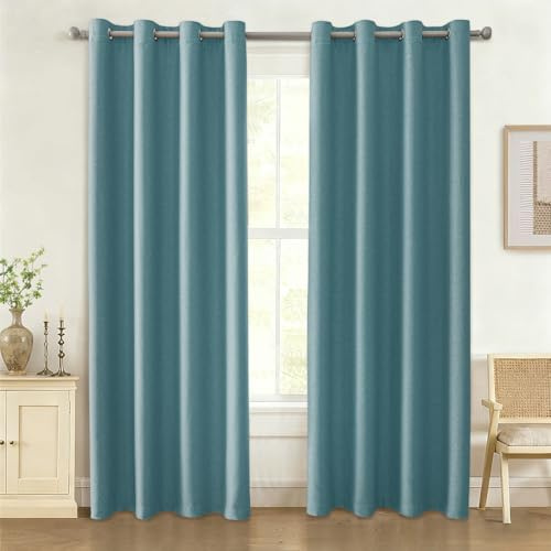 Ystyle Cortinas Opacas 2 Piezas, Cortina Efecto Lino, Cortinas Dormitorio, Cortinas Termicas Aislantes Frio Y Calor, Cortinas Salon Modernas, Cortinas Cocina, 117x137 cm, Azul Claro