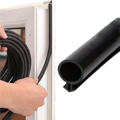 SQAQS 10m Window Seals, Replacement Door and Window Gasket Silica Gel Seal, Doors Windows Self-Adhesive Anti-Silica Gel O Type Sealing Tape, Suitable for Gaps Within 5-7mm (Black)