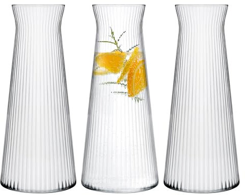 KONZEPT jarra agua cristal – set de 3 x 1 L en vidrio estriado, sin BPA, aptas para lavavajillas, ideales para nevera y mesa