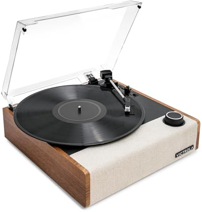 Victrola Eastwood II Record Player with Speakers – Bluetooth 5.1 and Vinyl Stream Technology, Vintage Style 3-Speed Vinyl Player, Audio Technica AT-3600LA Cartridge (Oak)