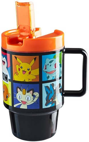 Get Trend Pokemon Gourde Enfant 500ml avec Paille et Anse, Bouteille Plastique Sans BPA, Pikachu Gobelet Enfant Réutilisable pour Boissons Froides (Noir Pokemon)