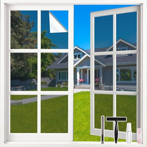 LEMON CLOUD Spiegelfolie Silber - Sonnenschutzfolie Fenster innen, Sichtschutz Fensterfolie von aussen Blickdicht Durchsichtig, Statische Selbstklebend, 90 X 200 cm mit Werkzeug
