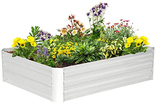 Outsunny Lit de Jardin surélevé carré Potager en Acier galvanisé Protection Contre Les Mauvaises Herbes et Les Animaux Bon Drainage 120 x 90 x 30 cm Argent