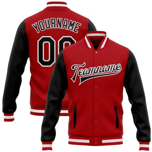 Generisch Herren Personalisierte Baseballjacke Baseball Jacke Oversize Bomberjacken College Jacke Langarm Baseballjacken Teenager Individuelle Namen Nummer Teamnamen (4-Wine)