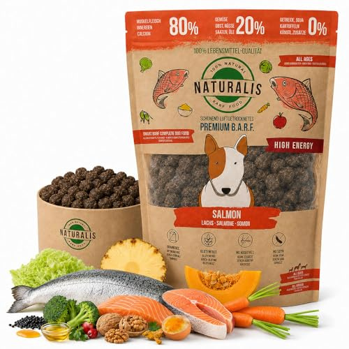 Naturalis Smart 80 bar torr bar hundmat 5 kg lax komplett mat utan tillsatser spannmålsfri sojafri glutenfri 100 % natur – skonsamt lufttorkad – billigare barva!
