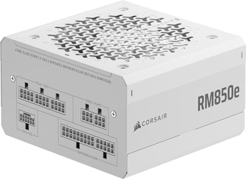 CORSAIR RM850e (2025) Fuente de Alimentación ATX Totalmente Modular de Bajo Ruido con Cable 12V-2x6 – Compatible con ATX 3.1 y PCIe 5.1, Eficiencia Cybenetics Gold, Condensadores a 105°C – Blanco