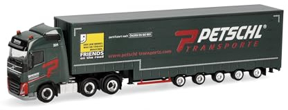 Herpa LKW Modell Volvo FH GL 2020 Volumenplanen-Sattelzug Petschl, Miniatur im Maßstab 1:87, Sammlerstück, Made in Germany, Kunststoff