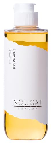 NOUGAT Pampered Shower Oil for Daily Bath Routine, Transforming Oil-to-Milk Body Cleanser for Makeup & Sunscreen Removal, Hydrating Botanical Wash for Dry Skin Relaxation at Home, Exotic Scent, 372g