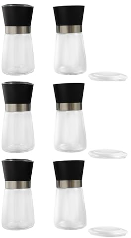 Lot de 6 moulins à sel et poivre - 180 ml - Moulin à épices avec broyeur en céramique réglable manuellement - 13 x 6,5 cm - Transparent