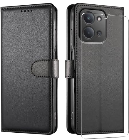 JUNETOP Funda para Xiaomi Redmi 15C / Poco C85 con Protector de Pantalla, Carcasa Libro con Tapa Piel Cuero PU de Calidad [Protección RFID] - Negro